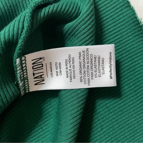 Nation Tee Short Sleeve Puff Sleeve Crew Neck Blouse Pima Cotton Green Medium - Picture 7 of 7